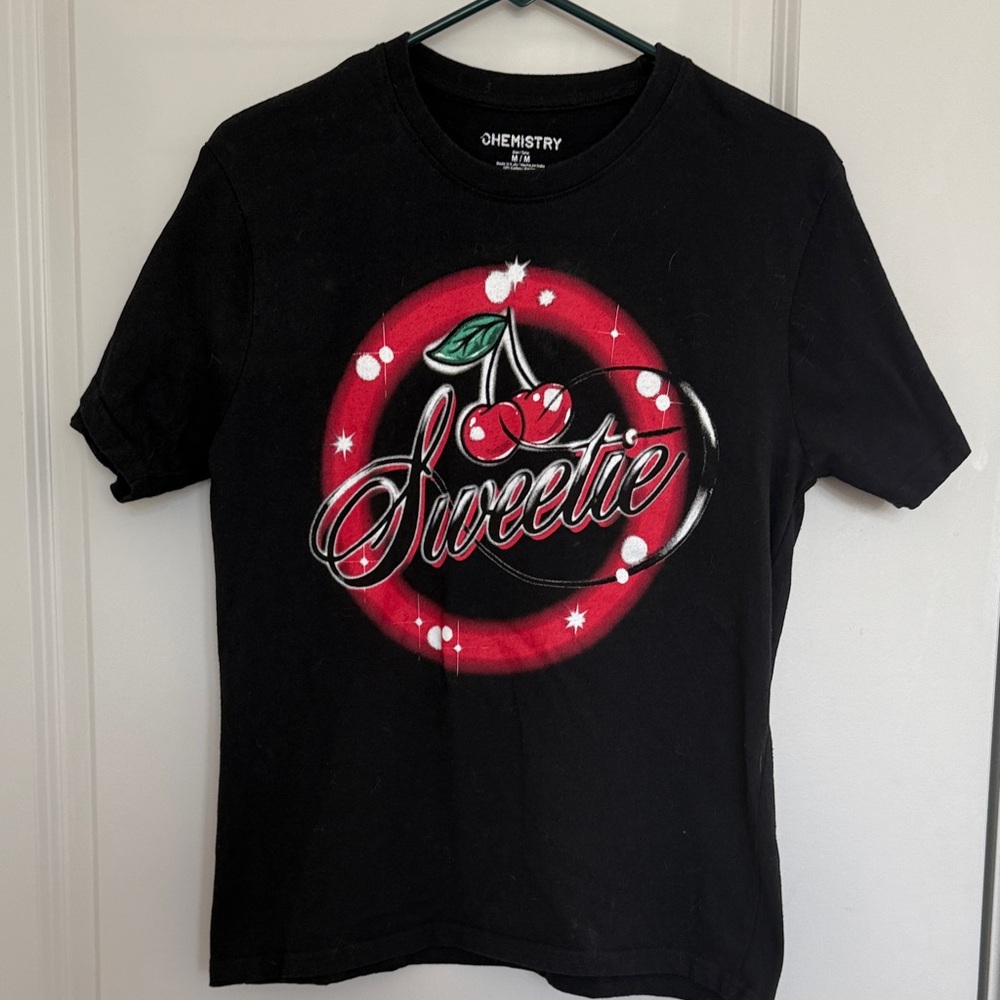 Chemistry Black Tee with Red Cherry Design
